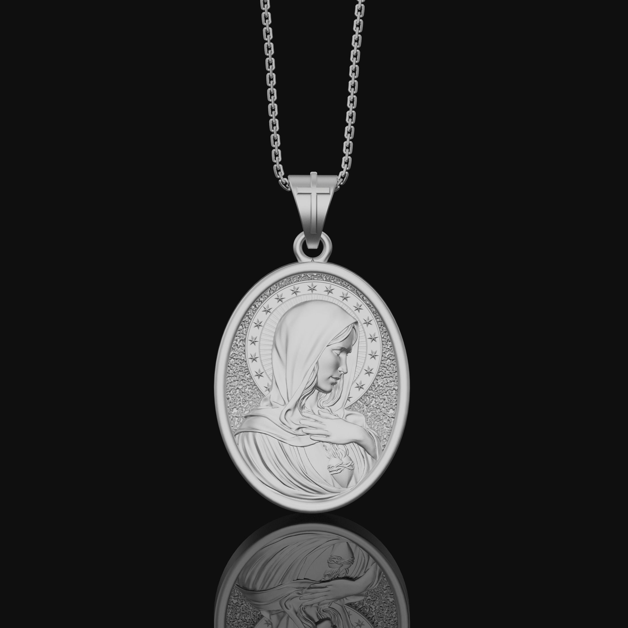 Immaculate Heart, Virgin Mary, Mother Of Jesus, Religious Jewelry, Sacred Heart Medal, Miraculous Medal, Religious Pendant Polished Finish