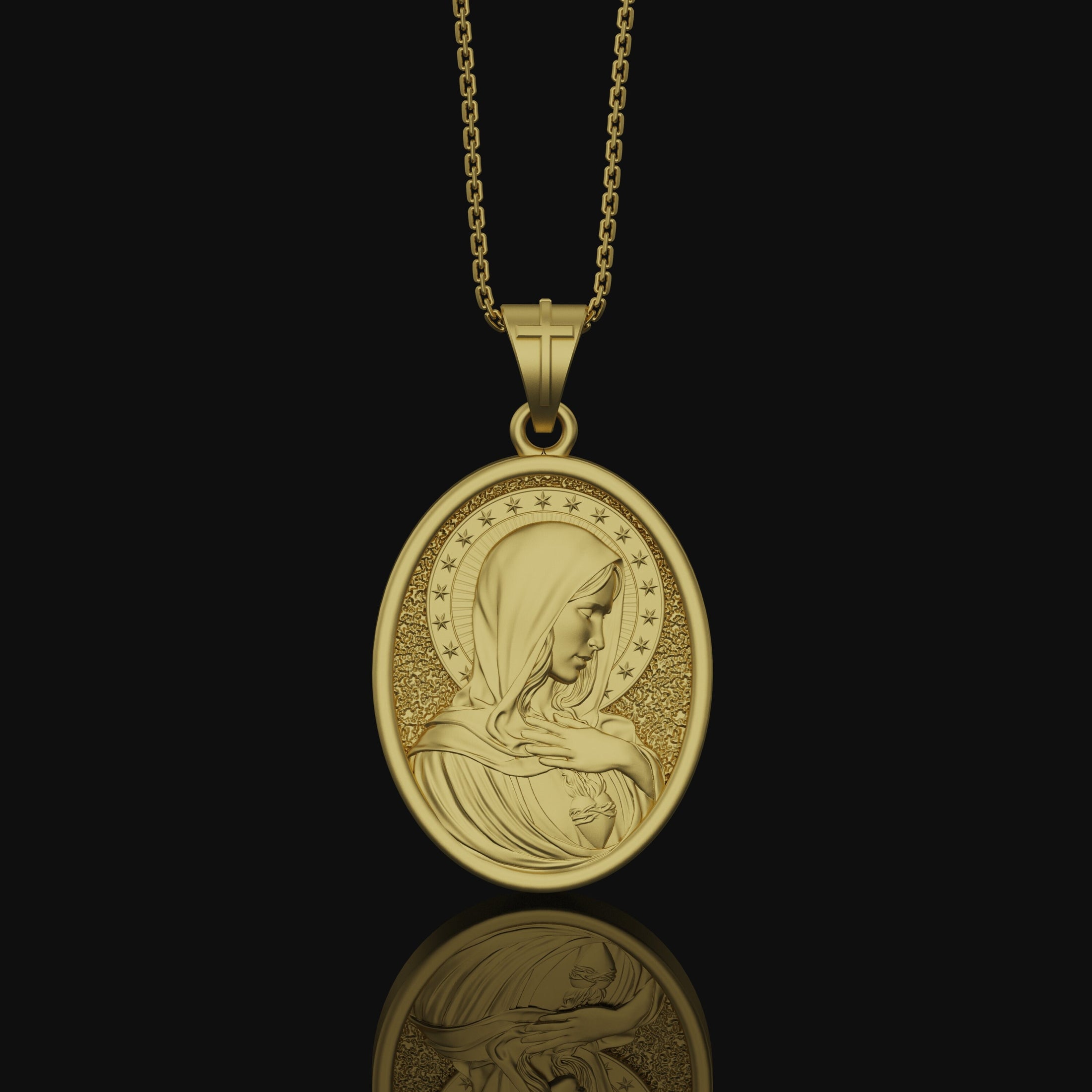 Immaculate Heart, Virgin Mary, Mother Of Jesus, Religious Jewelry, Sacred Heart Medal, Miraculous Medal, Religious Pendant Gold Finish