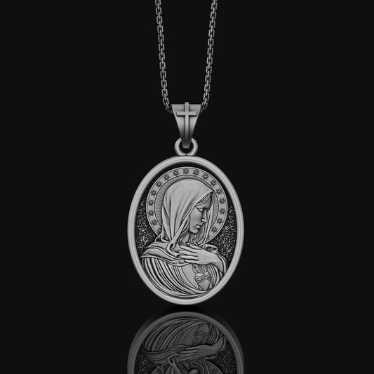 Immaculate Heart, Virgin Mary, Mother Of Jesus, Religious Jewelry, Sacred Heart Medal, Miraculous Medal, Religious Pendant Oxidized Finish