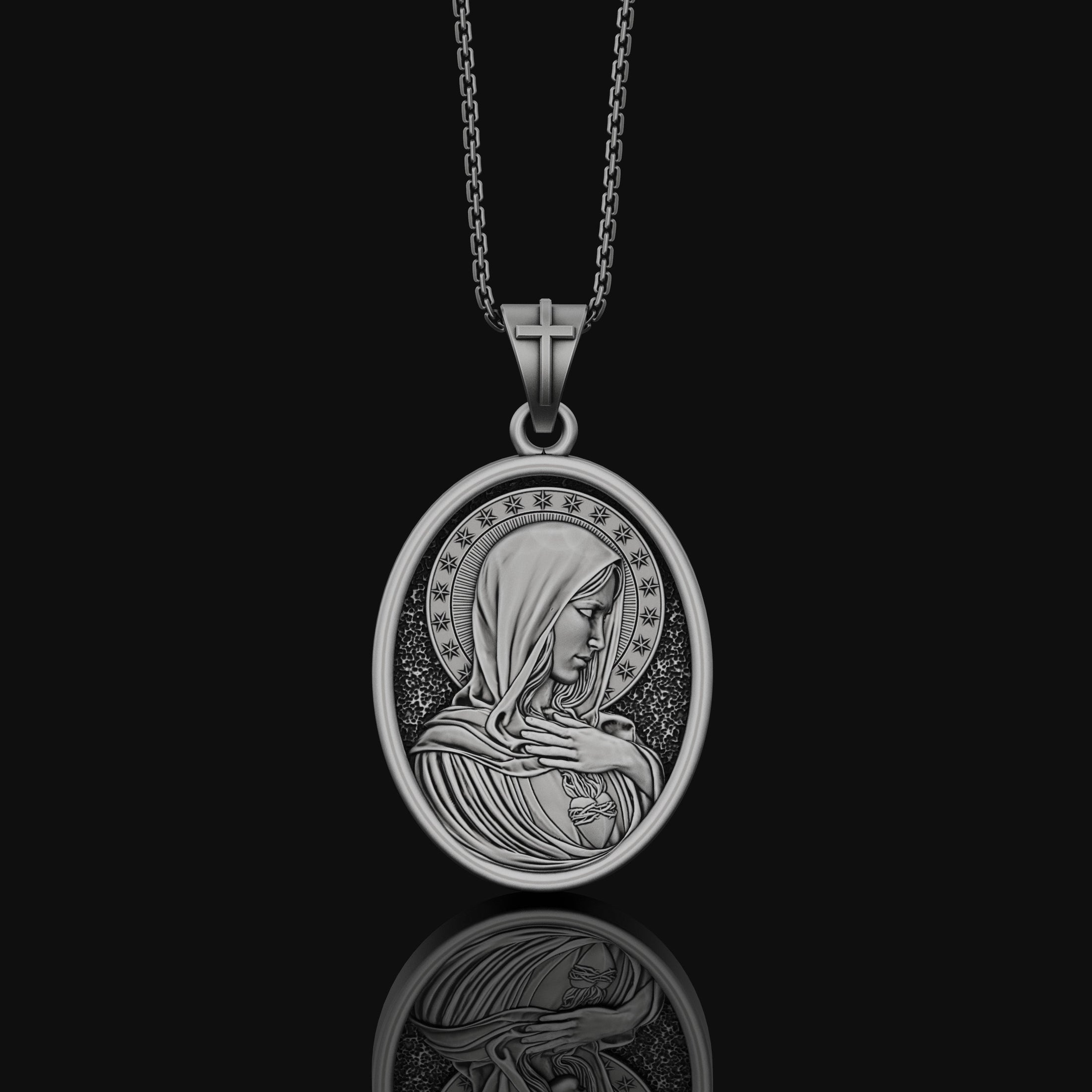 Immaculate Heart, Virgin Mary, Mother Of Jesus, Religious Jewelry, Sacred Heart Medal, Miraculous Medal, Religious Pendant Oxidized Finish