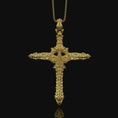 Load image into Gallery viewer, Gothic Cross Necklace, Christmas Gift, Biomechanical Cross, Men's Gothic Jewelry, Women's Cross, Gothic Christian Gift Gold Finish
