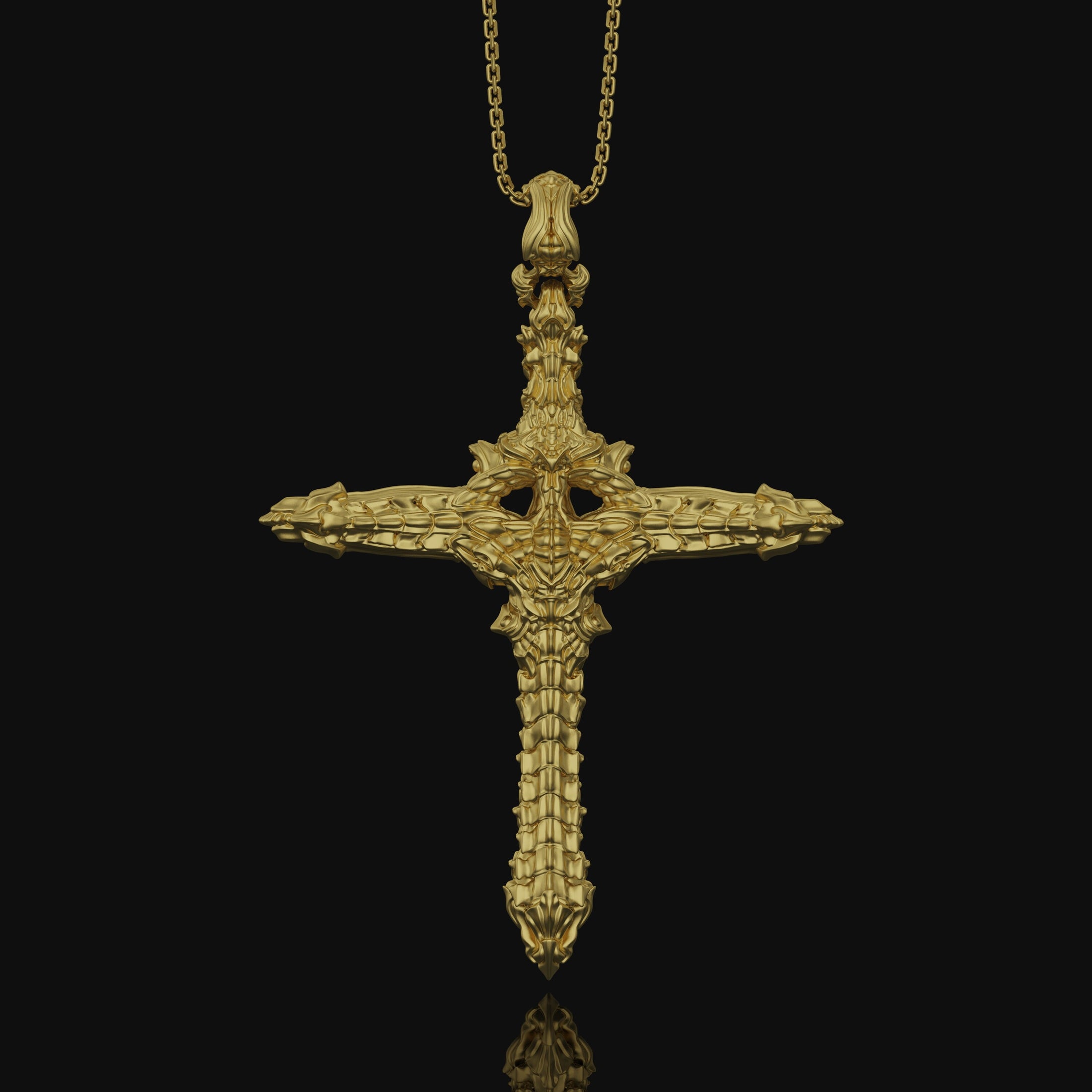 Gothic Cross Necklace, Christmas Gift, Biomechanical Cross, Men's Gothic Jewelry, Women's Cross, Gothic Christian Gift Gold Finish