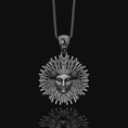 Load image into Gallery viewer, Greek Pendant, Helios Necklace, Sun God, God Of The Sun, Vergina Sun Pendant, Greek God, Silver Sun Pendant, Gold Sun Pendant Oxidized Finish
