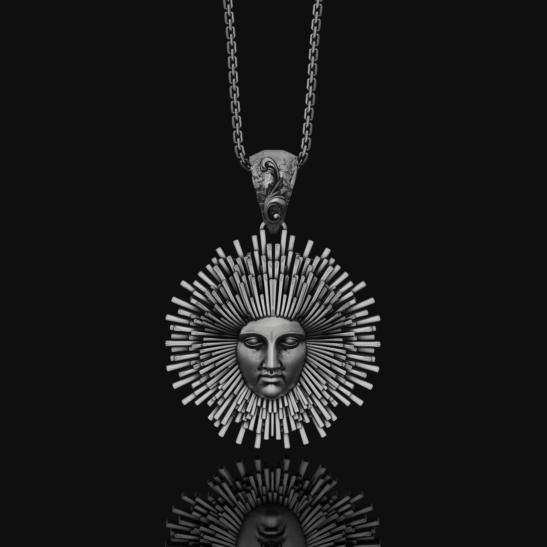 Greek Pendant, Helios Necklace, Sun God, God Of The Sun, Vergina Sun Pendant, Greek God, Silver Sun Pendant, Gold Sun Pendant Oxidized Finish