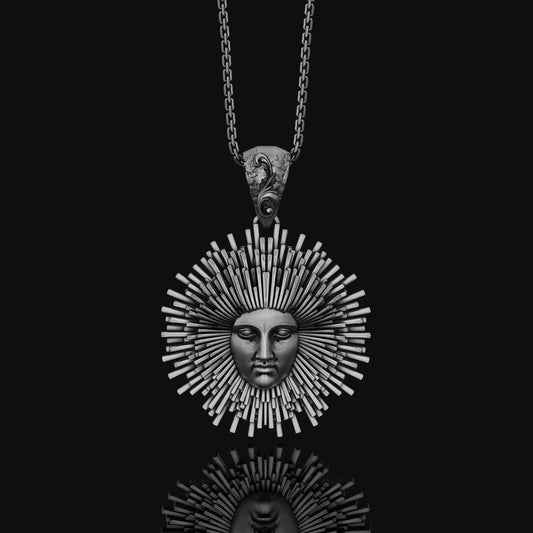 Greek Pendant, Helios Necklace, Sun God, God Of The Sun, Vergina Sun Pendant, Greek God, Silver Sun Pendant, Gold Sun Pendant Oxidized Finish