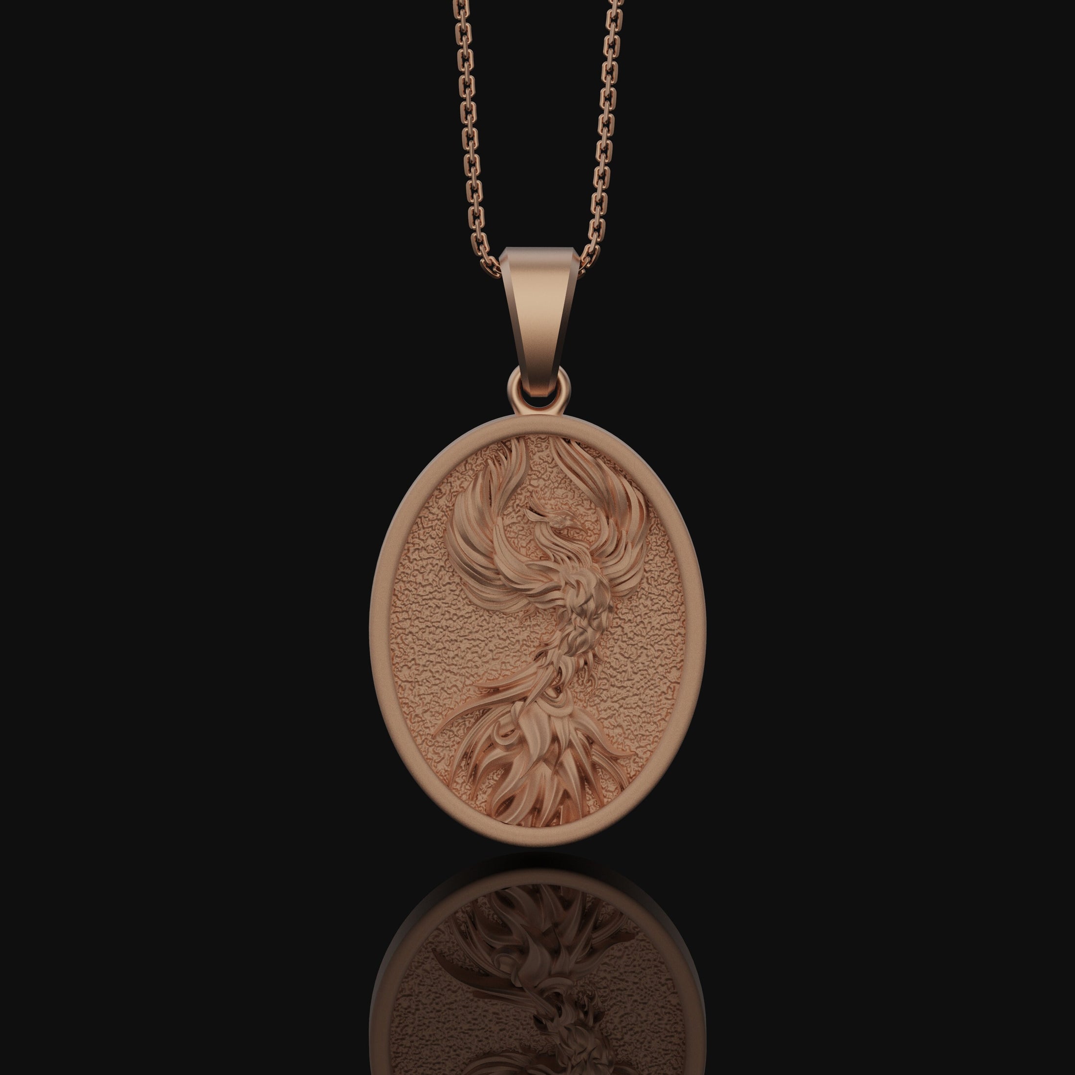 Phoenix Bird Necklace, Strength Medallion, Personalized Gift for Her, Women's Jewelry, Girlfriend Gift Ideas, Men's Phoenix Pendant Rose Gold Matte