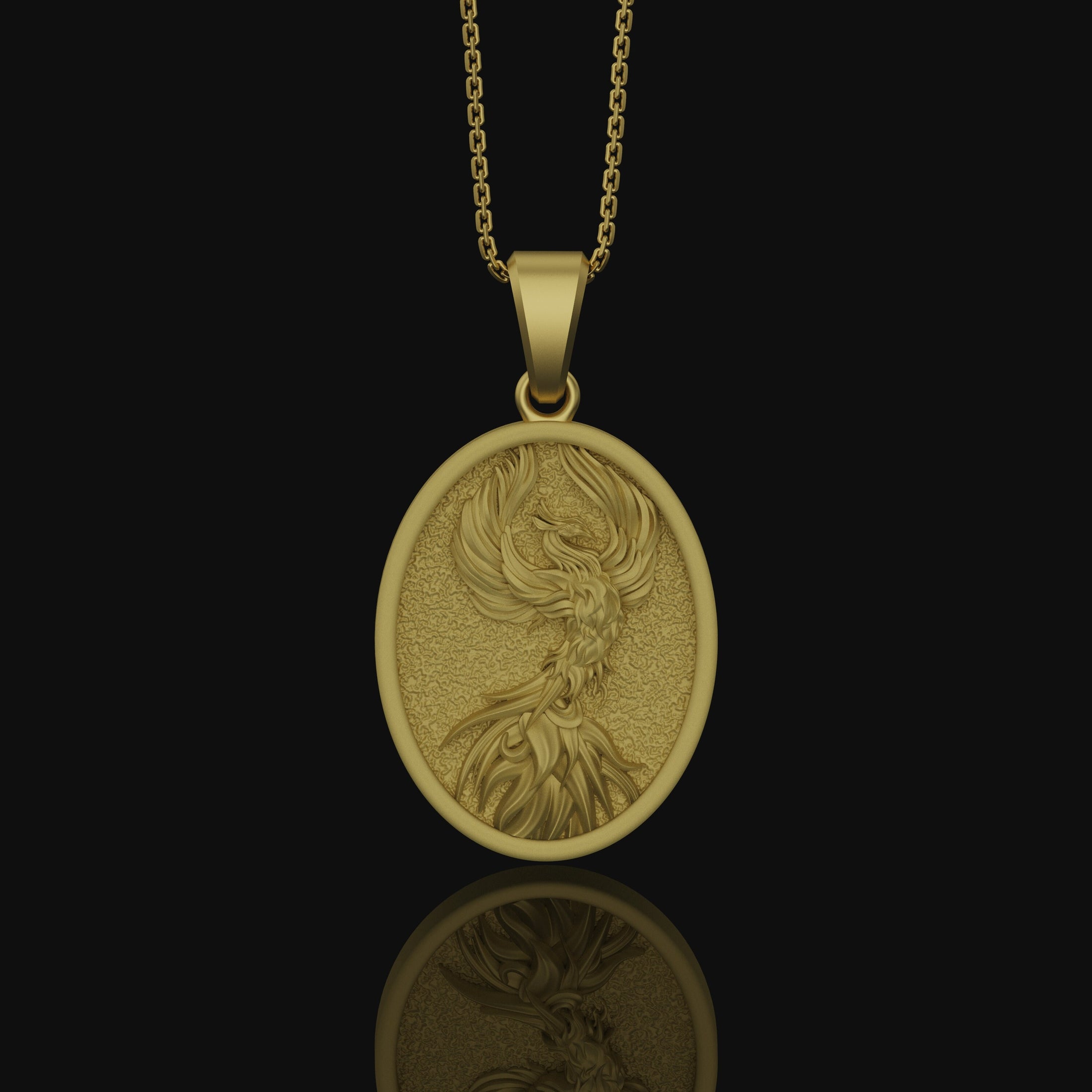 Phoenix Bird Necklace, Strength Medallion, Personalized Gift for Her, Women's Jewelry, Girlfriend Gift Ideas, Men's Phoenix Pendant Gold Matte