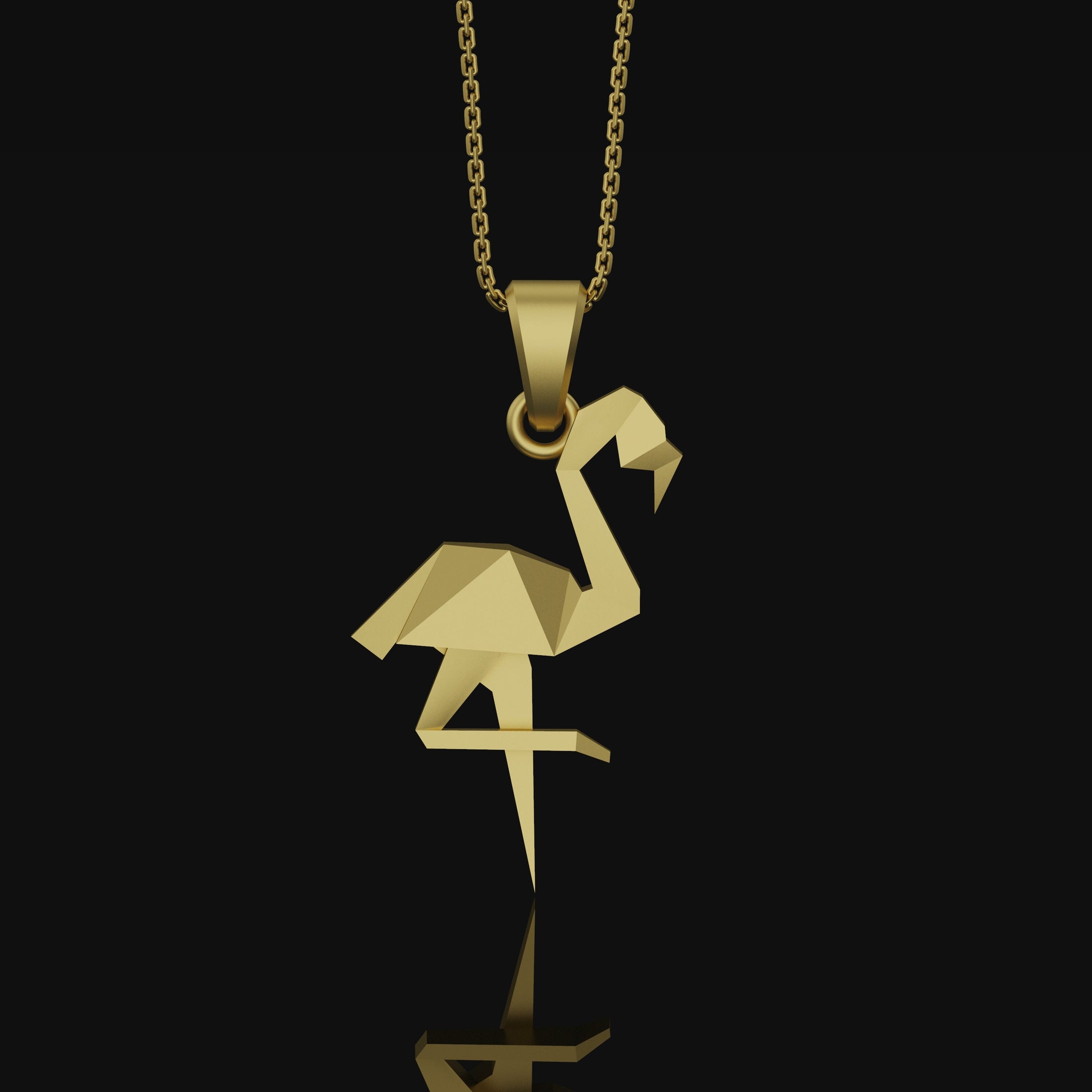 Silver Origami Flamingo Necklace Gift for her, Geometric Necklace, Bird Charm, Flamingo Pendant, Christmas Gift, Origami Animal Gold Finish
