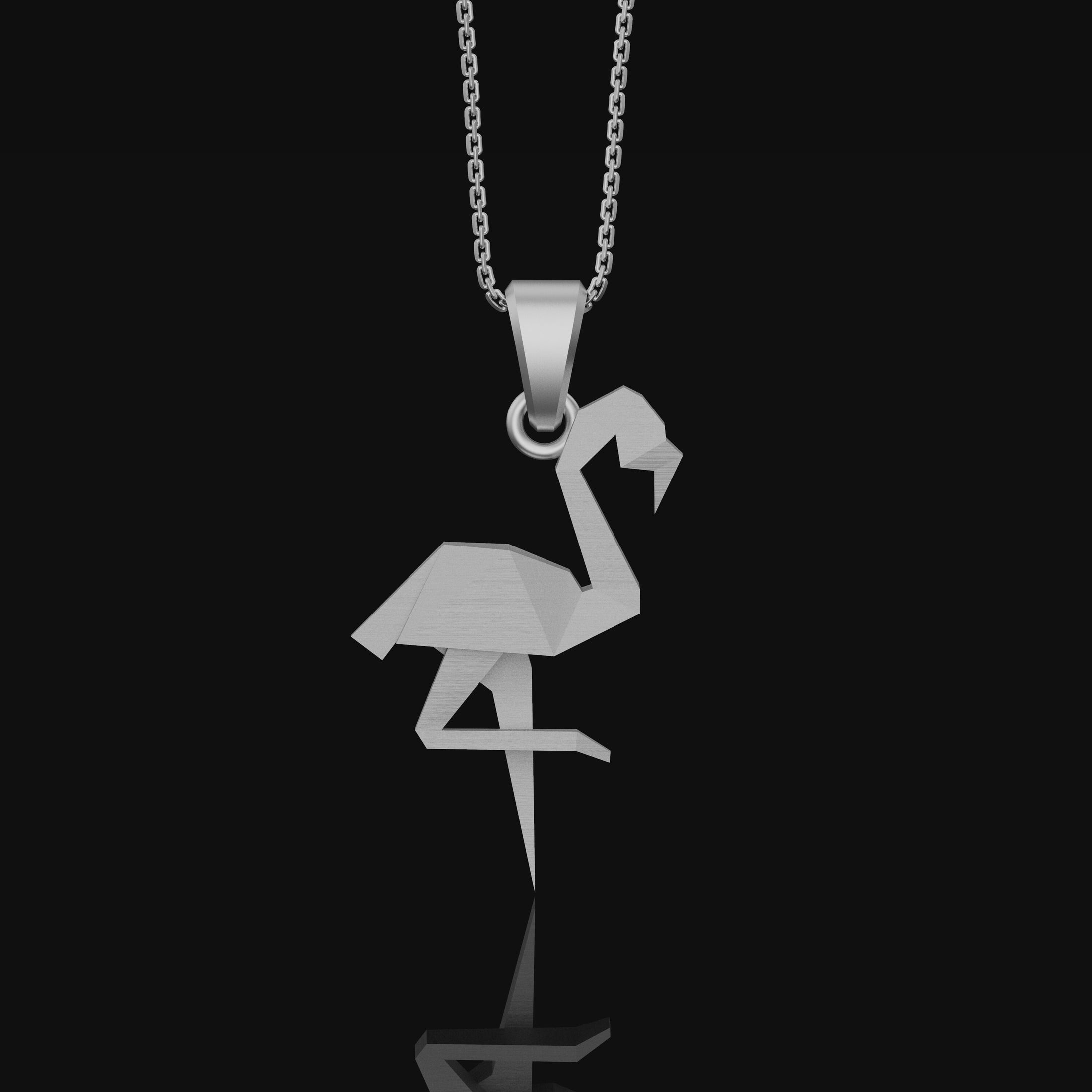 Silver Origami Flamingo Necklace Gift for her, Geometric Necklace, Bird Charm, Flamingo Pendant, Christmas Gift, Origami Animal Polished Matte