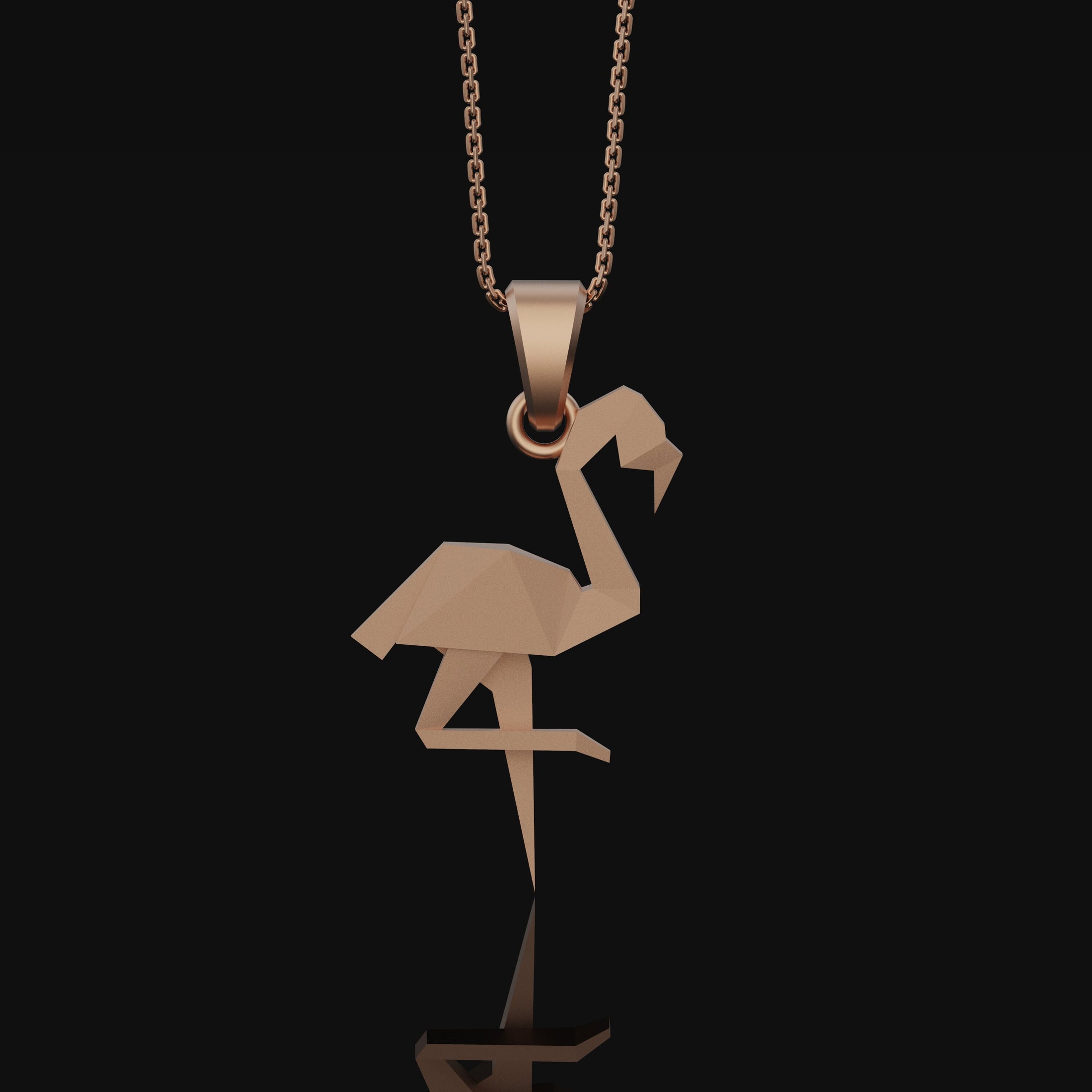 Silver Origami Flamingo Necklace Gift for her, Geometric Necklace, Bird Charm, Flamingo Pendant, Christmas Gift, Origami Animal Rose Gold Matte
