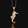 Load image into Gallery viewer, Origami Seahorse Necklace, Silver Geometric Necklace, Girlfriend Gift, Origami Jewelry, Ocean Themed Jewelry, Christmas Gift, Hippocampus Rose Gold Finish

