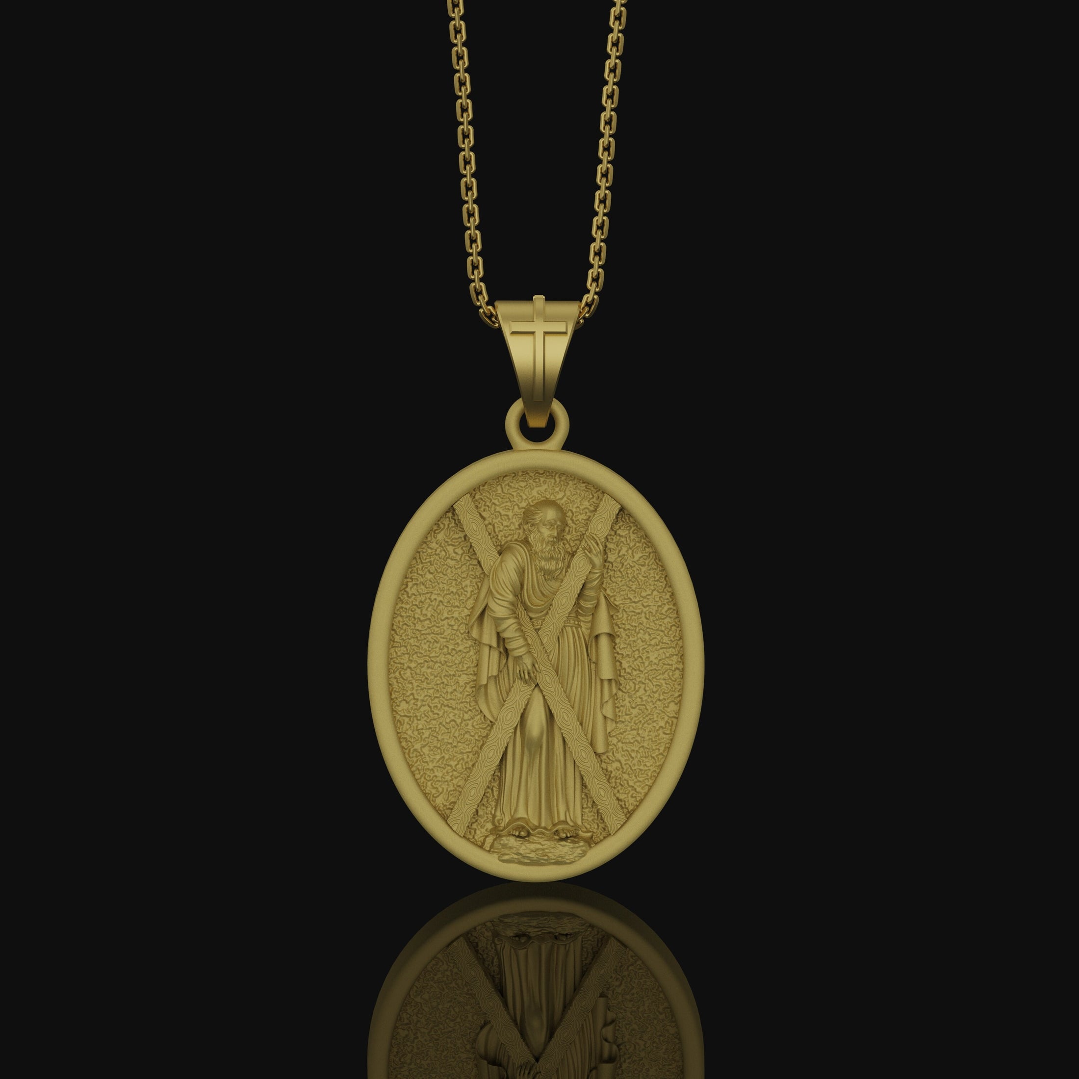 St Andrew Medal, Patron Saint Medal, Andrew The Apostle, Religious Medals Jewelry, Catholic Necklace, Confirmation Gift Gold Matte