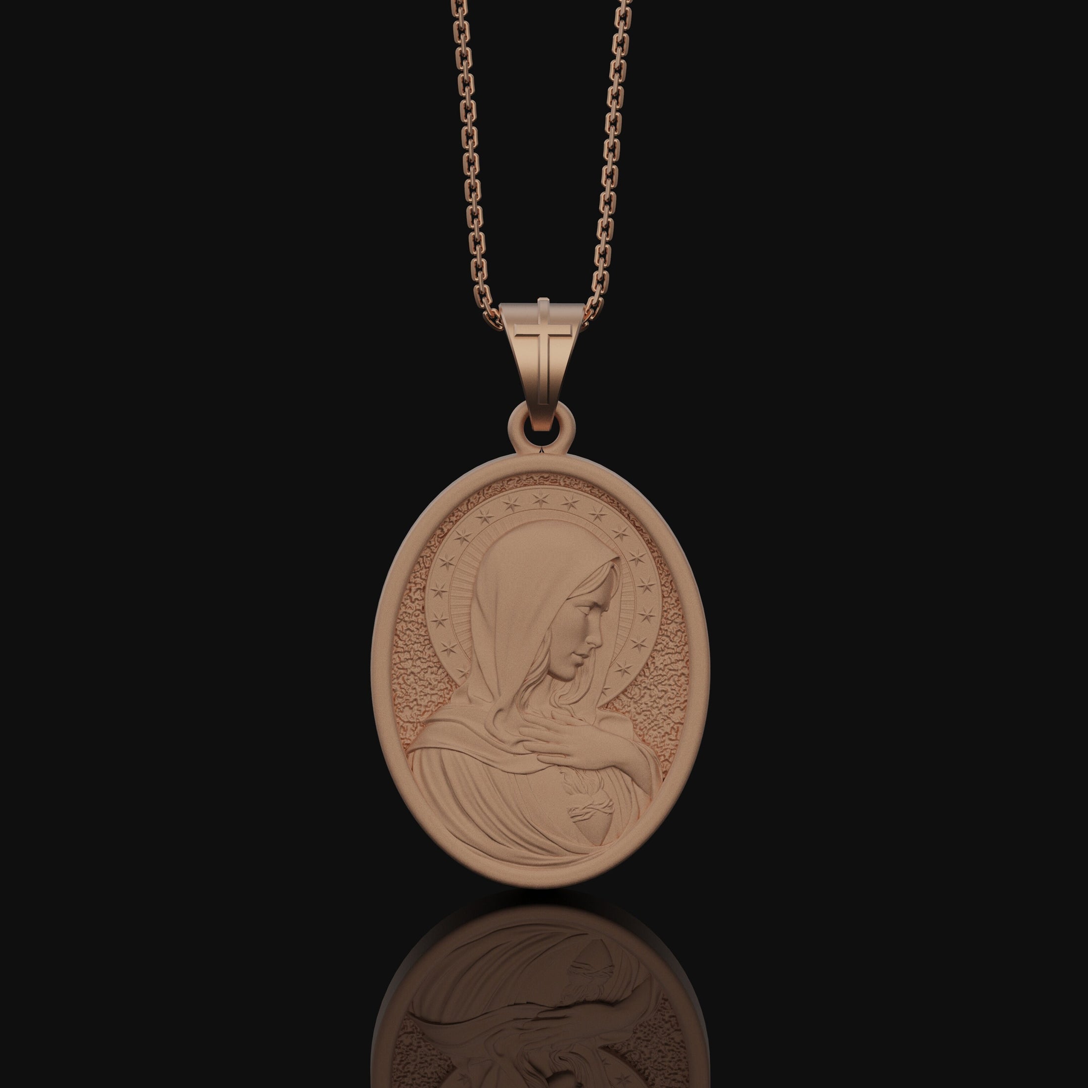 Immaculate Heart, Virgin Mary, Mother Of Jesus, Religious Jewelry, Sacred Heart Medal, Miraculous Medal, Religious Pendant Rose Gold Matte