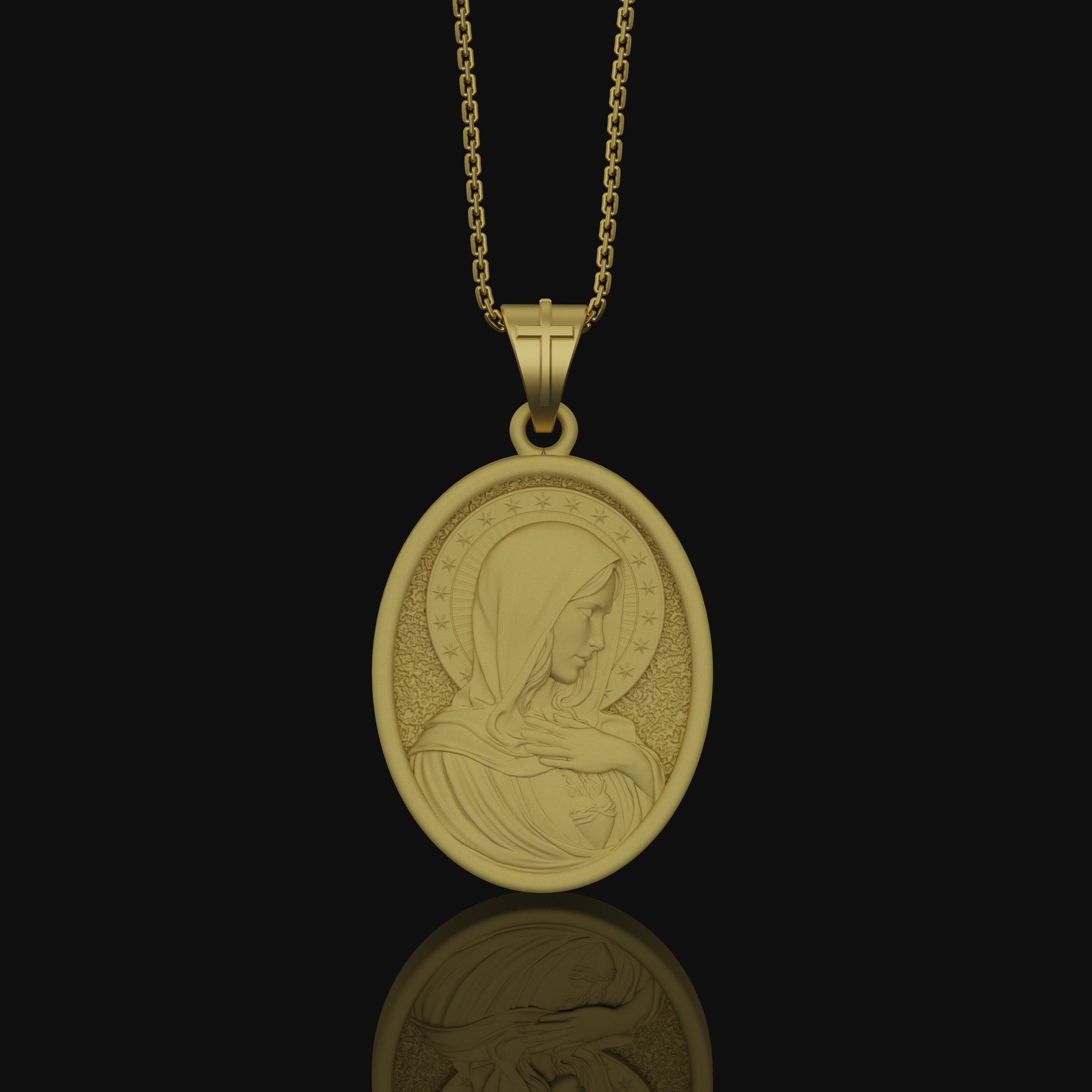 Immaculate Heart, Virgin Mary, Mother Of Jesus, Religious Jewelry, Sacred Heart Medal, Miraculous Medal, Religious Pendant Gold Matte