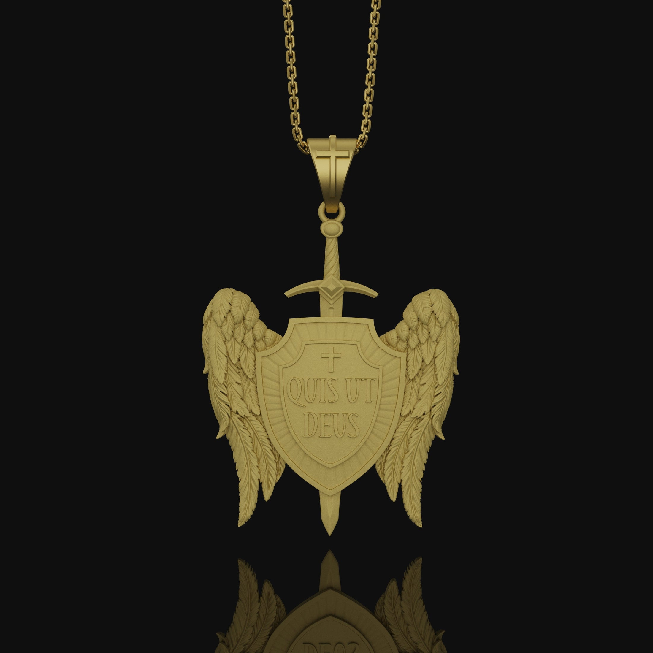 Gods Warrior Medal, Saint Michael, Spiritual Protection from Satan Medallion, St Michael Pendant, Quis Ut Deus, St Michael Archangel Gold Matte