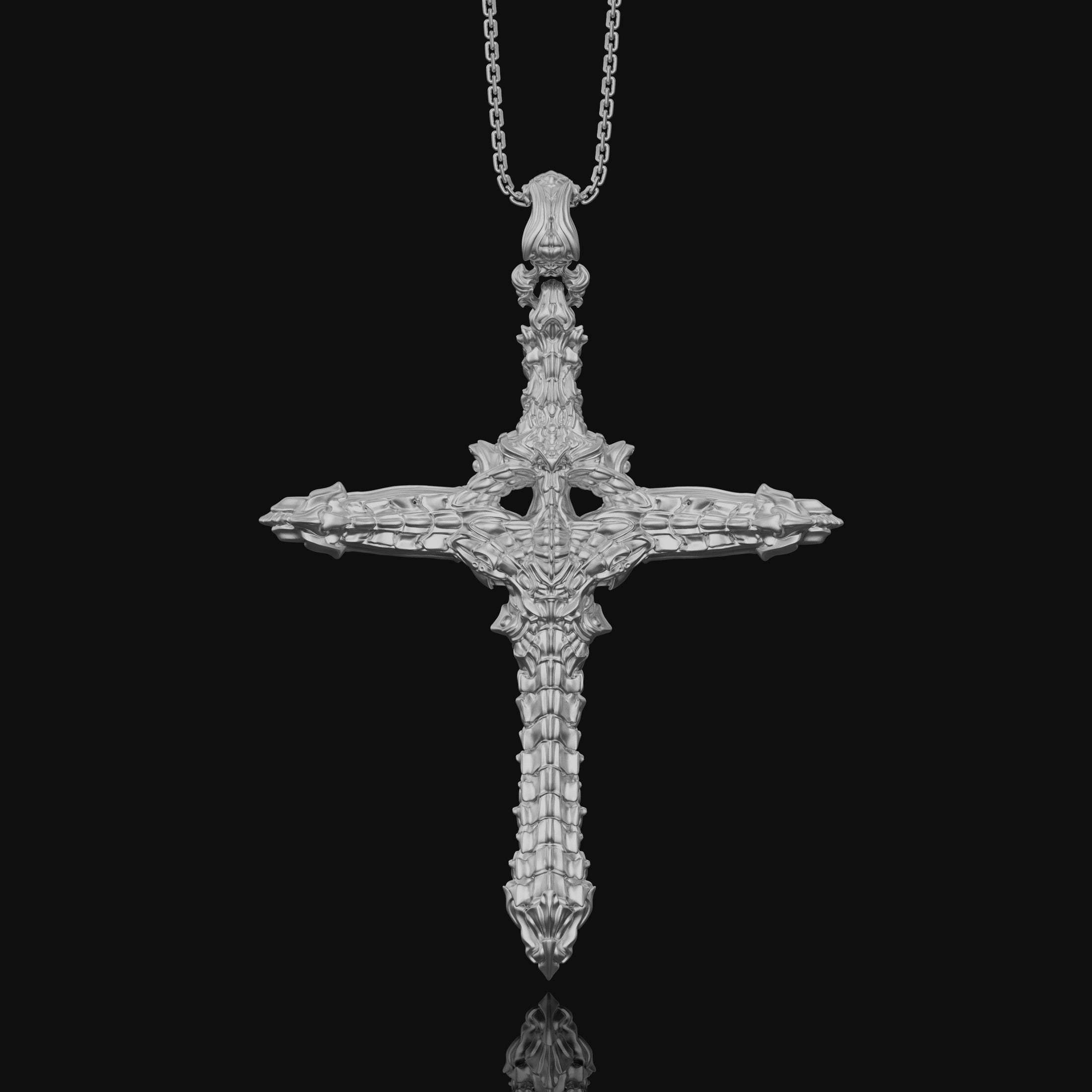 Gothic Cross Necklace, Christmas Gift, Biomechanical Cross, Men's Gothic Jewelry, Women's Cross, Gothic Christian Gift Polished Finish