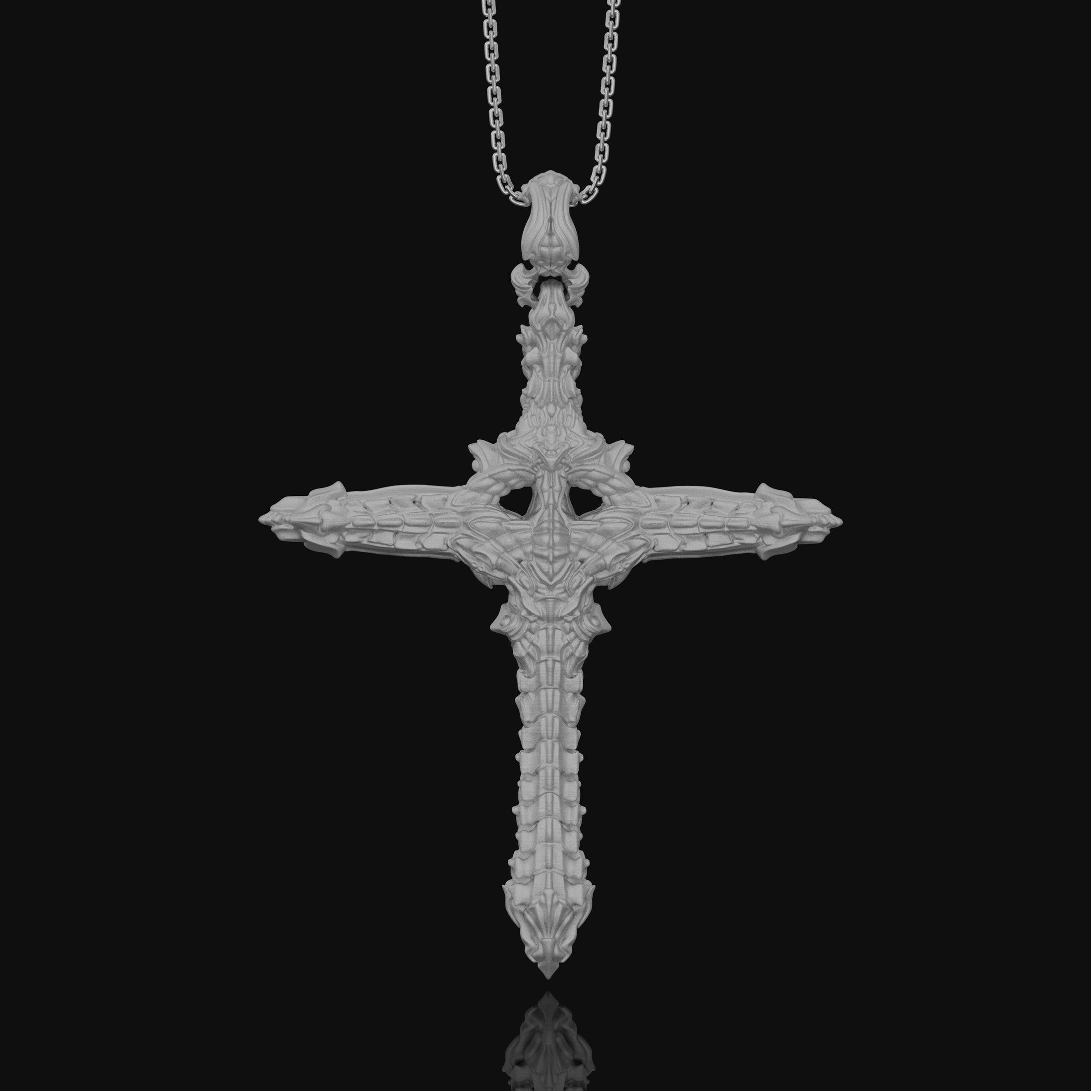 Gothic Cross Necklace, Christmas Gift, Biomechanical Cross, Men's Gothic Jewelry, Women's Cross, Gothic Christian Gift Polished Matte