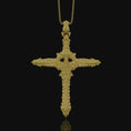 Load image into Gallery viewer, Gothic Cross Necklace, Christmas Gift, Biomechanical Cross, Men's Gothic Jewelry, Women's Cross, Gothic Christian Gift Gold Matte
