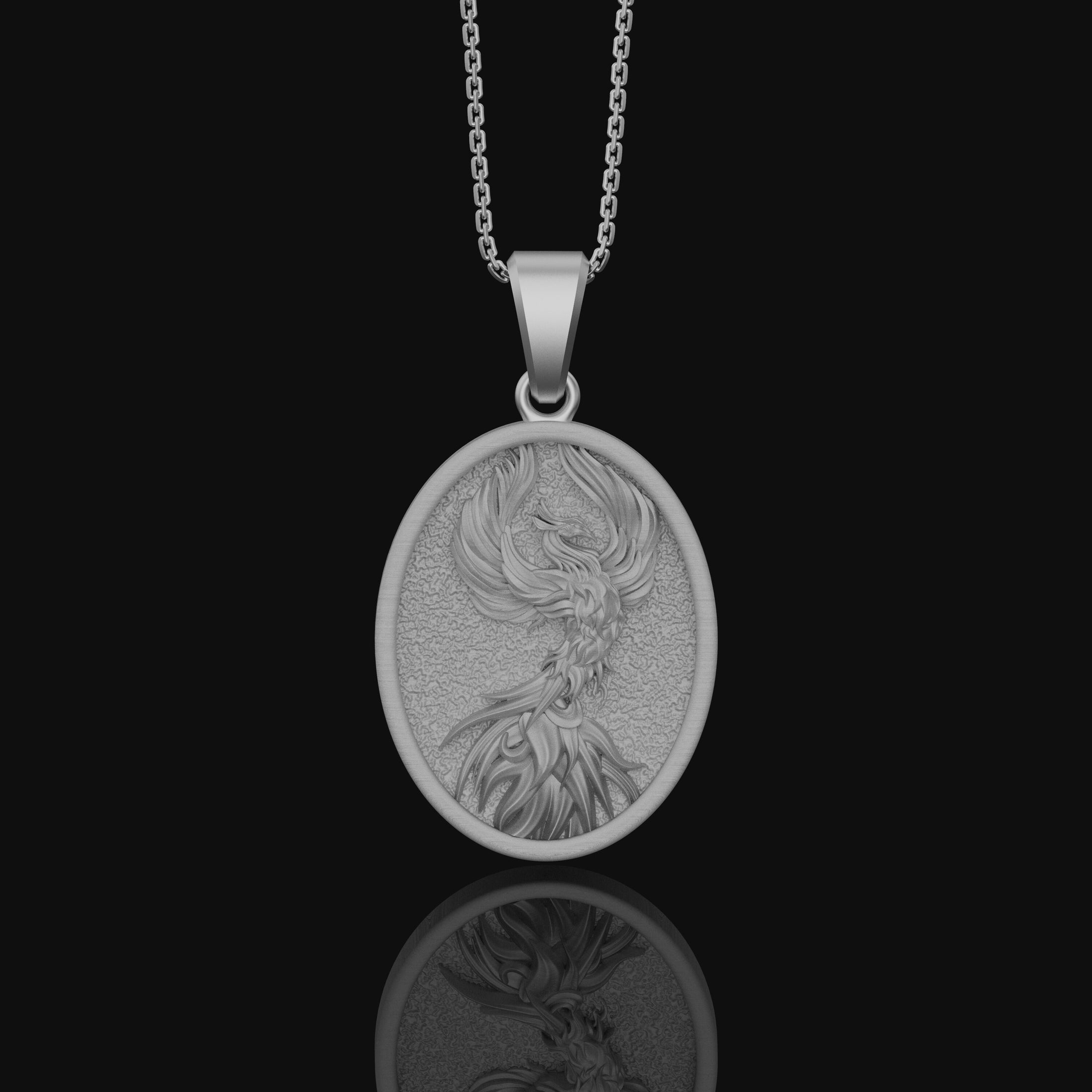 Phoenix Bird Necklace, Strength Medallion, Personalized Gift for Her, Women's Jewelry, Girlfriend Gift Ideas, Men's Phoenix Pendant Polished Matte