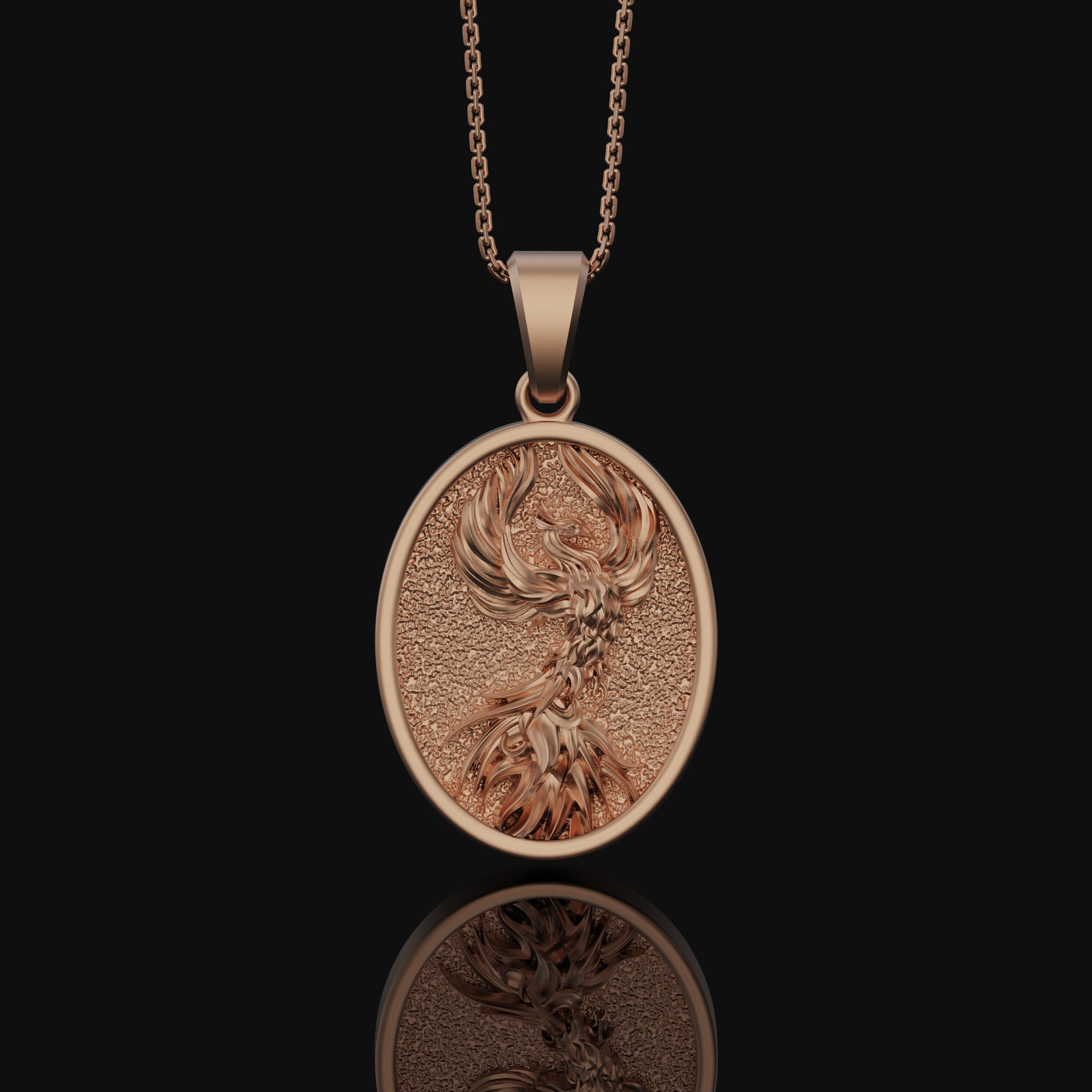 Phoenix Bird Necklace, Strength Medallion, Personalized Gift for Her, Women's Jewelry, Girlfriend Gift Ideas, Men's Phoenix Pendant Rose Gold Finish