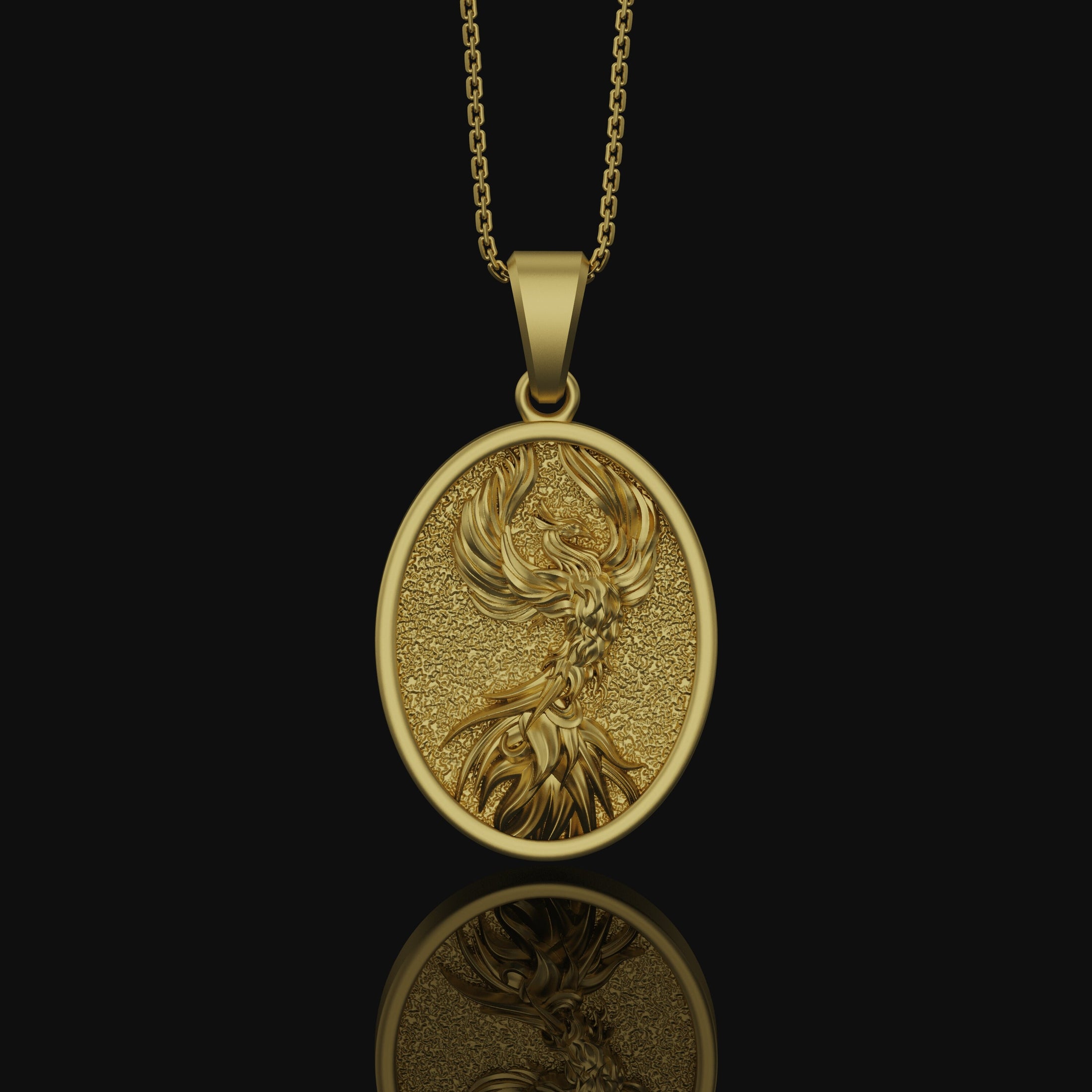 Phoenix Bird Necklace, Strength Medallion, Personalized Gift for Her, Women's Jewelry, Girlfriend Gift Ideas, Men's Phoenix Pendant Gold Finish