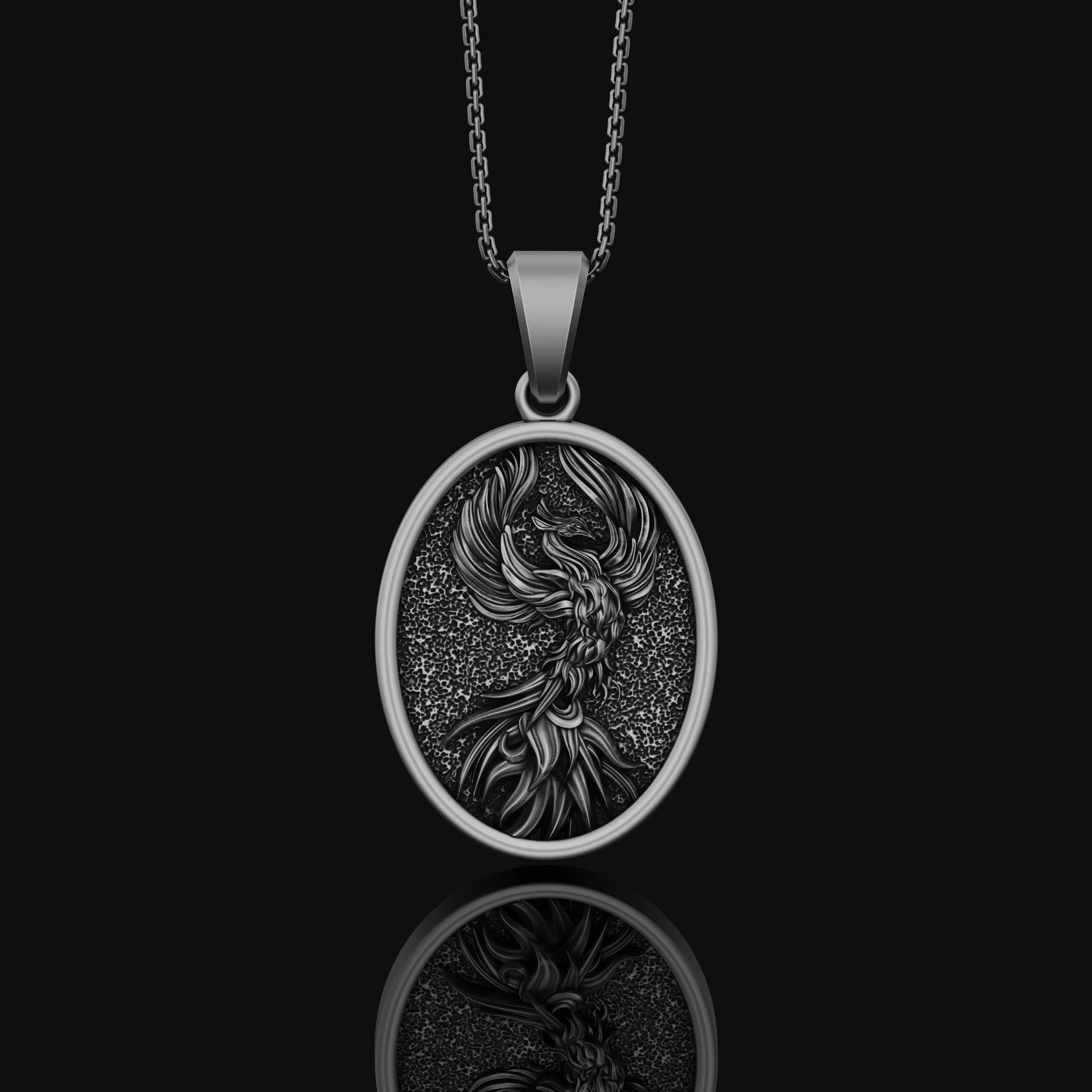 Phoenix Bird Necklace, Strength Medallion, Personalized Gift for Her, Women's Jewelry, Girlfriend Gift Ideas, Men's Phoenix Pendant Oxidized Finish