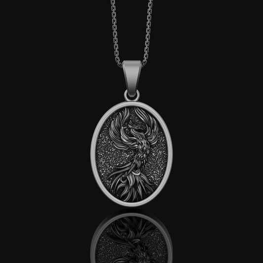 Phoenix Bird Necklace, Strength Medallion, Personalized Gift for Her, Women's Jewelry, Girlfriend Gift Ideas, Men's Phoenix Pendant Oxidized Finish