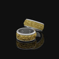Load image into Gallery viewer, Spinning Carps & Waves Wedding Band, Sterling Silver, Engravable, Tri-Color Design, Unique Nautical Bridal Jewelry
