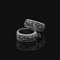 Load image into Gallery viewer, Spinning Carps & Waves Wedding Band, Sterling Silver, Engravable, Tri-Color Design, Unique Nautical Bridal Jewelry

