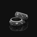 Load image into Gallery viewer, Tri-Color Sterling Silver Spinning Ring: Carps, Skull, Clouds & Waves, Engravable, Unique Fusion Bridal Jewelry
