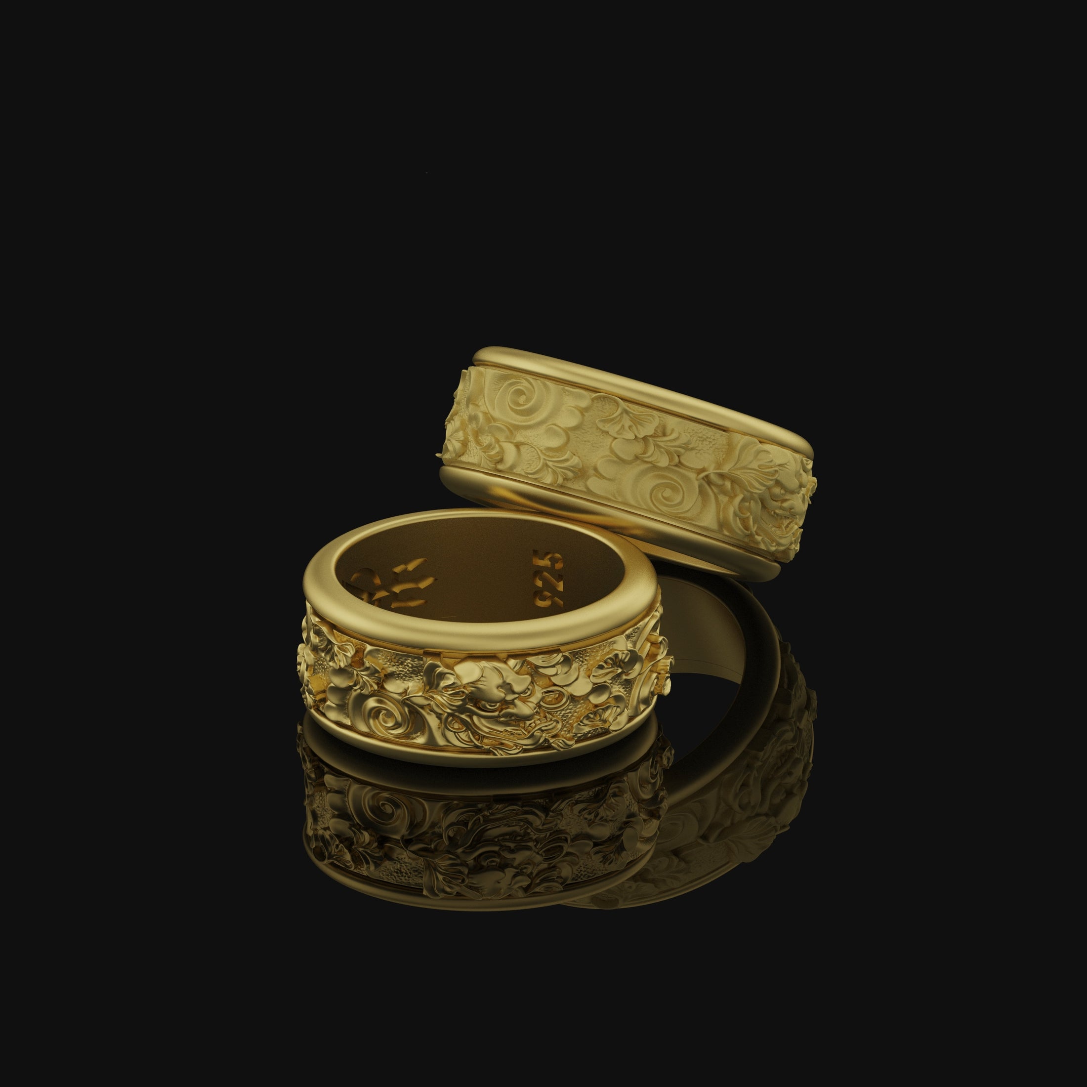Spinning Hannya Mask Ring, Tri-Color Sterling Silver Engravable, Unique Noh Theater Inspired Bridal Jewelry