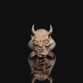 Load image into Gallery viewer, Silver Dead Oni Ring, Half-Breed Oni-Hannya Design, Japanese Skull Ring, Unique Yokai Inspired Jewelry, Cultural Mythology Piece Rose Gold Finish
