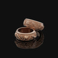 Load image into Gallery viewer, Tri-Color Sterling Silver Spinning Ring: Carps, Skull, Clouds & Waves, Engravable, Unique Fusion Bridal Jewelry
