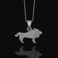 Load image into Gallery viewer, Silver Origami Lion Ring Necklace, Perfect Leo Birthday Gift, Unique Men's Zodiac Jewelry, Symbol of Strength & Courage Polished Matte
