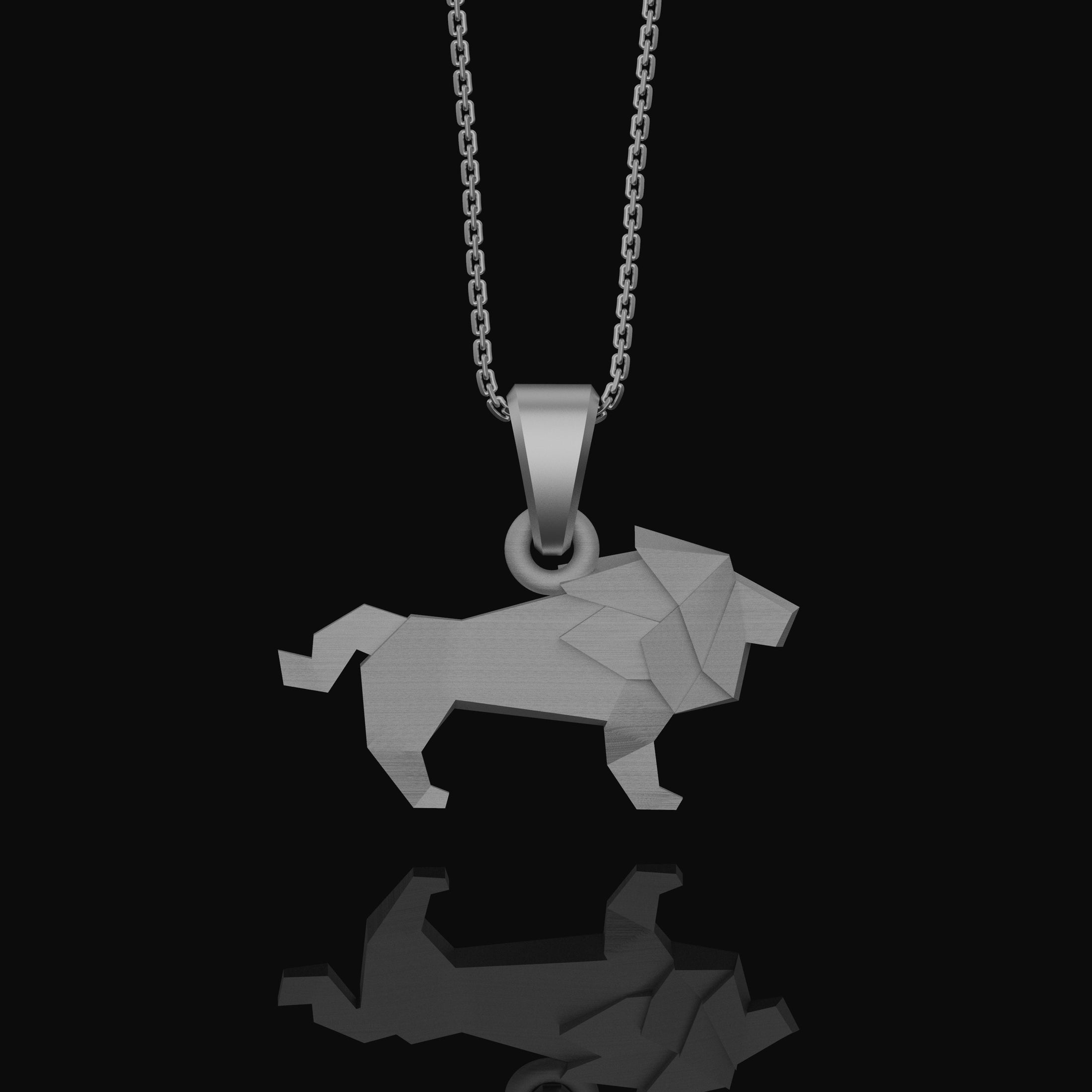 Silver Origami Lion Ring Necklace, Perfect Leo Birthday Gift, Unique Men's Zodiac Jewelry, Symbol of Strength & Courage Polished Matte