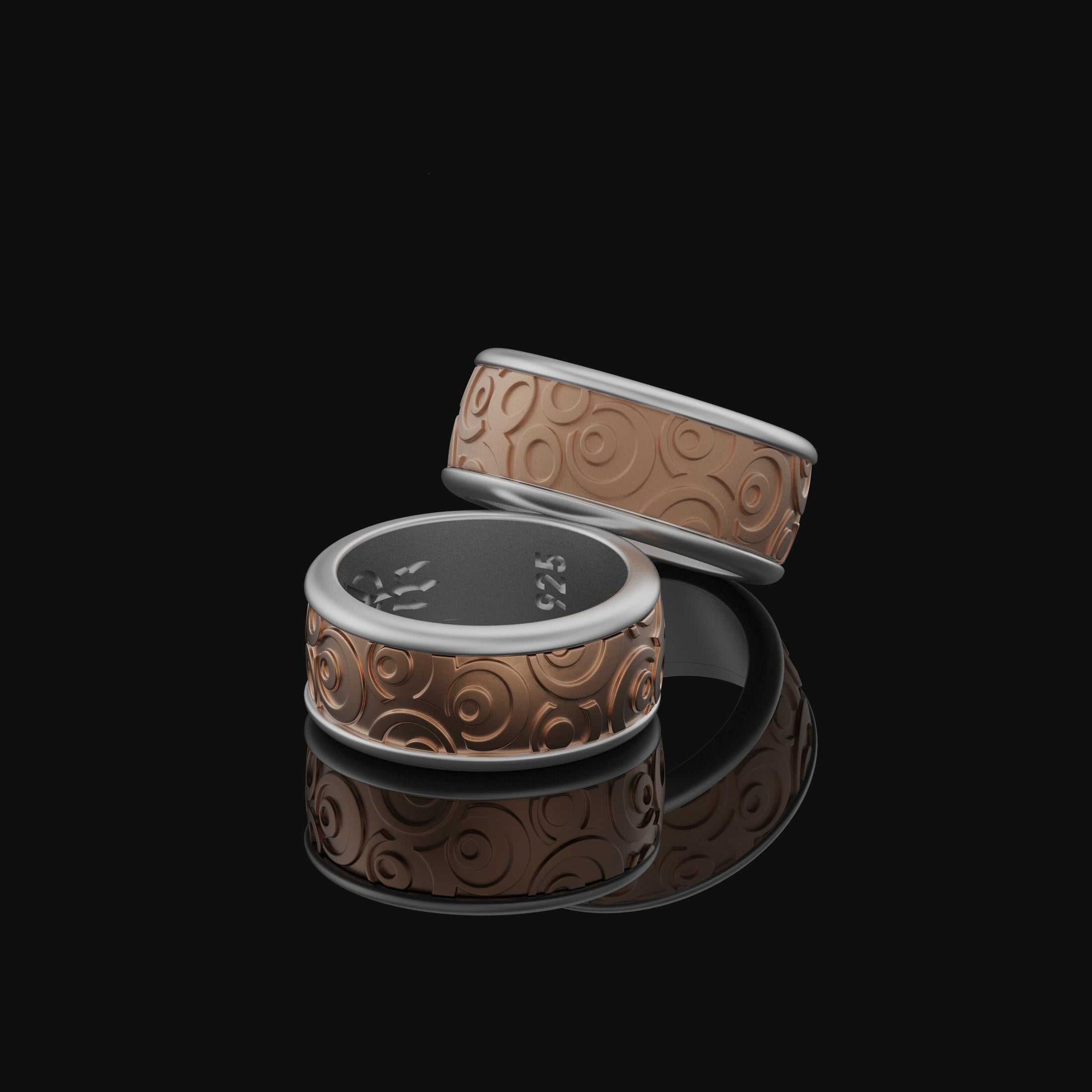 Rotating Circular Design Ring - Silver Circle Pattern Band, Modern Geometric Spin, Elegant and Sleek Jewelry