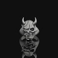 Load image into Gallery viewer, Silver Dead Oni Ring, Half-Breed Oni-Hannya Design, Japanese Skull Ring, Unique Yokai Inspired Jewelry, Cultural Mythology Piece Oxidized Finish
