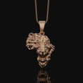Load image into Gallery viewer, Silver Africa Continent Shaped Lion Head Necklace - Majestic Safari Style Pendant, Elegant Wildlife African Pride Jewelry Rose Gold Finish
