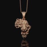 Silver Africa Continent Shaped Lion Head Necklace - Majestic Safari Style Pendant, Elegant Wildlife African Pride Jewelry Rose Gold Finish