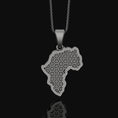 Load image into Gallery viewer, Silver Africa Continent Shaped Lion Head Necklace - Majestic Safari Style Pendant, Elegant Wildlife African Pride Jewelry
