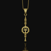 Silver Ankh Key Spear Charm Necklace - Elegant Ancient Egyptian Style, Spiritual Life Symbol, Warrior Inspired Jewelry Gold Finish