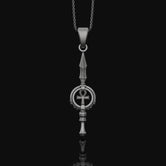 Silver Ankh Key Spear Charm Necklace - Elegant Ancient Egyptian Style, Spiritual Life Symbol, Warrior Inspired Jewelry Oxidized Finish