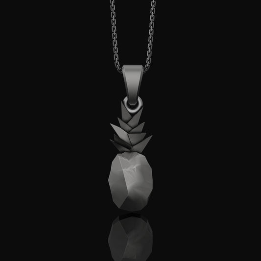 Silver Origami Pineapple Charm Necklace - Elegant Tropical Fruit Pendant, Unique Artistic Folded Design, Chic Jewelry Oxidized Finish