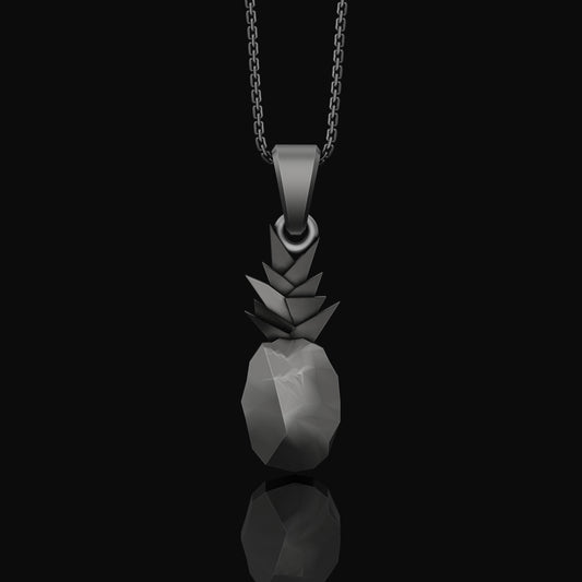 Silver Origami Pineapple Charm Necklace - Elegant Tropical Fruit Pendant, Unique Artistic Folded Design, Chic Jewelry Oxidized Finish