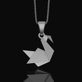 Silver Origami Swan Charm Necklace - Elegant Folded Swan Pendant, Chic and Artistic, Graceful Nature-Inspired Jewelry Polished Finish