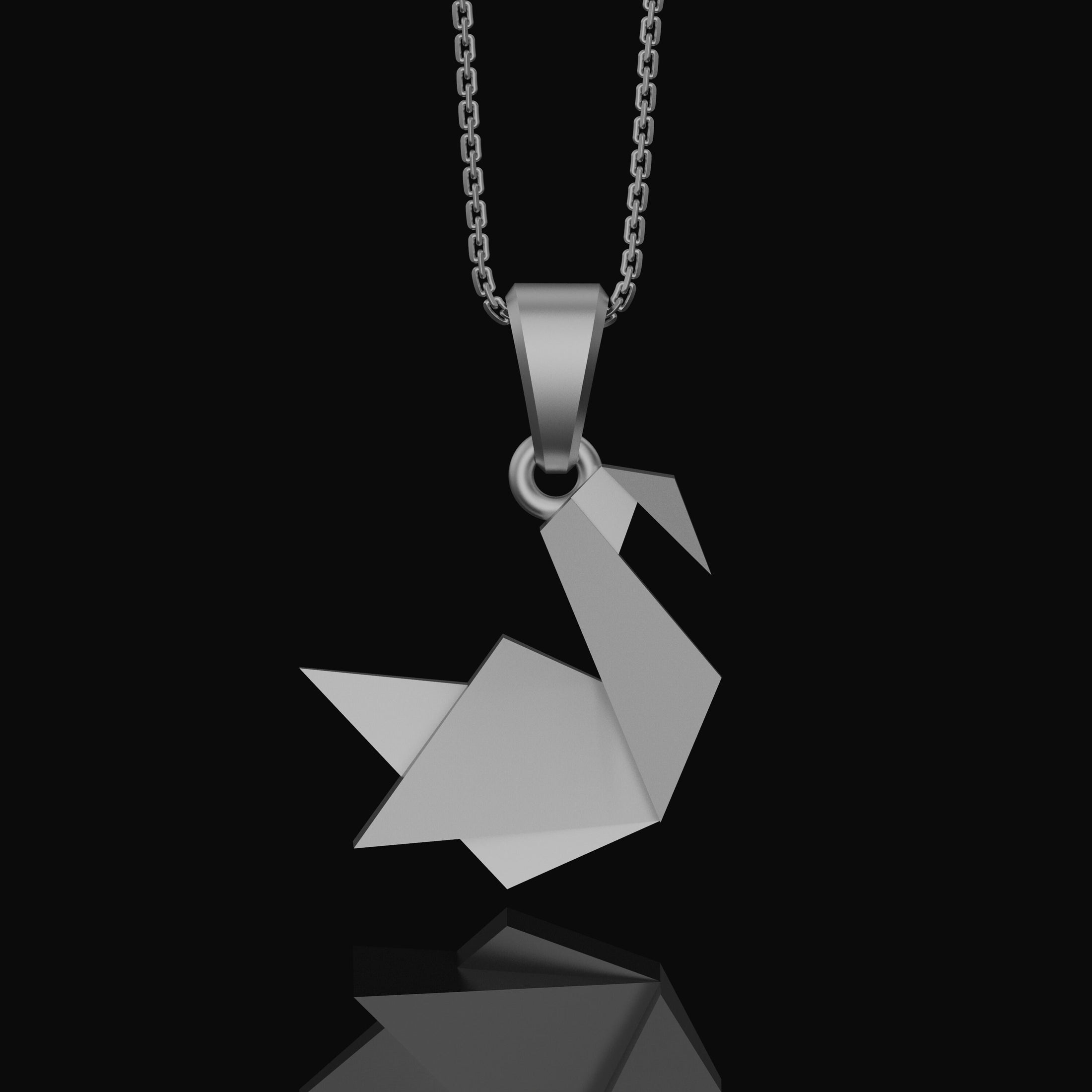 Silver Origami Swan Charm Necklace - Elegant Folded Swan Pendant, Chic and Artistic, Graceful Nature-Inspired Jewelry Polished Finish