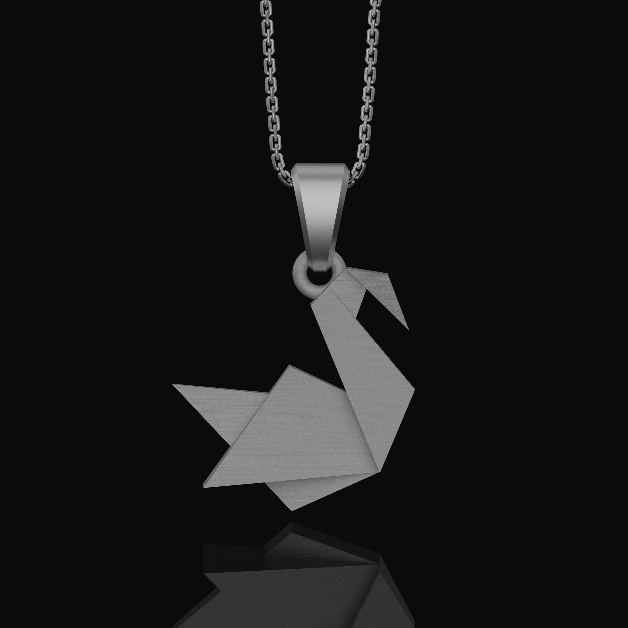 Silver Origami Swan Charm Necklace - Elegant Folded Swan Pendant, Chic and Artistic, Graceful Nature-Inspired Jewelry Polished Matte