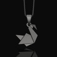 Load image into Gallery viewer, Silver Origami Swan Charm Necklace - Elegant Folded Swan Pendant, Chic and Artistic, Graceful Nature-Inspired Jewelry Oxidized Finish

