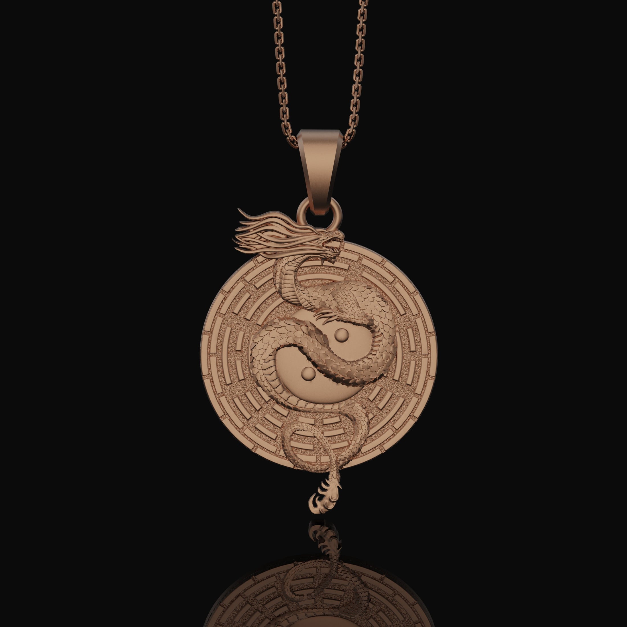Yin Yang Dragon Necklace - Chinese Serpent Mythical Creature, Embroidered Patch Design, Elegant Yin Yang Symbol Jewelry
