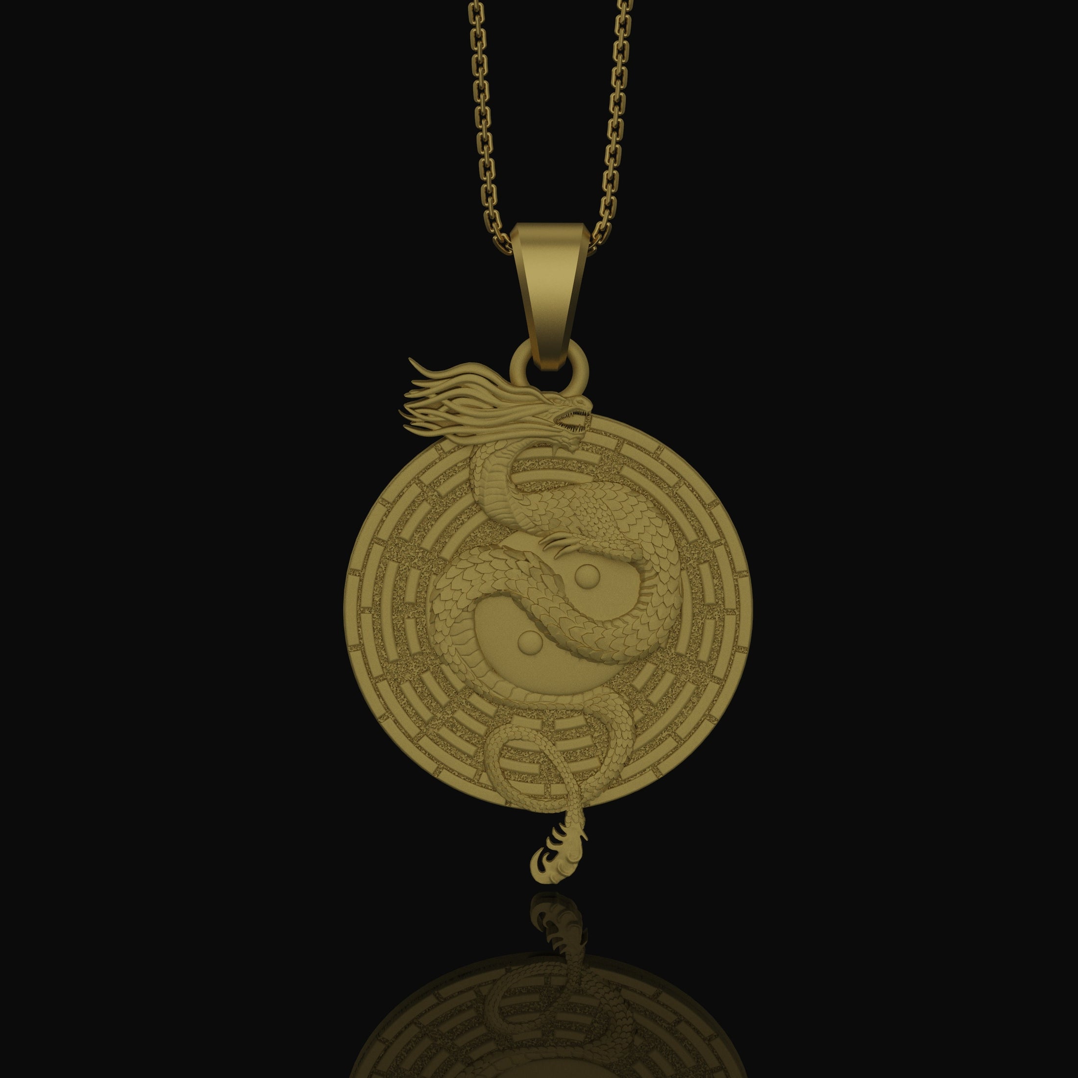 Yin Yang Dragon Necklace - Chinese Serpent Mythical Creature, Embroidered Patch Design, Elegant Yin Yang Symbol Jewelry